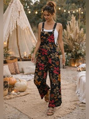NWT Los Banditos Floral Wide Leg Overalls Boho Retro Jumpsuit S